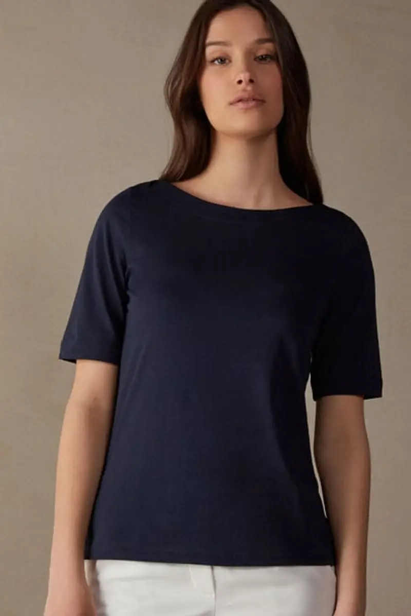 Intimissimi Maglia Manica Corta Scollo a Barchetta in Cotone Ultrafresh Donna Blu Taglia L