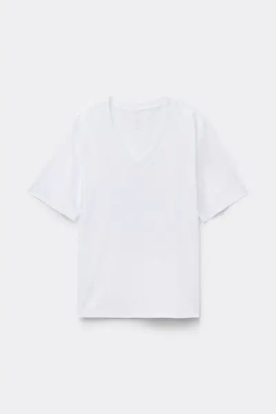 Maglia Manica Corta Scollo a V in Elevated Cotton Donna Bianco