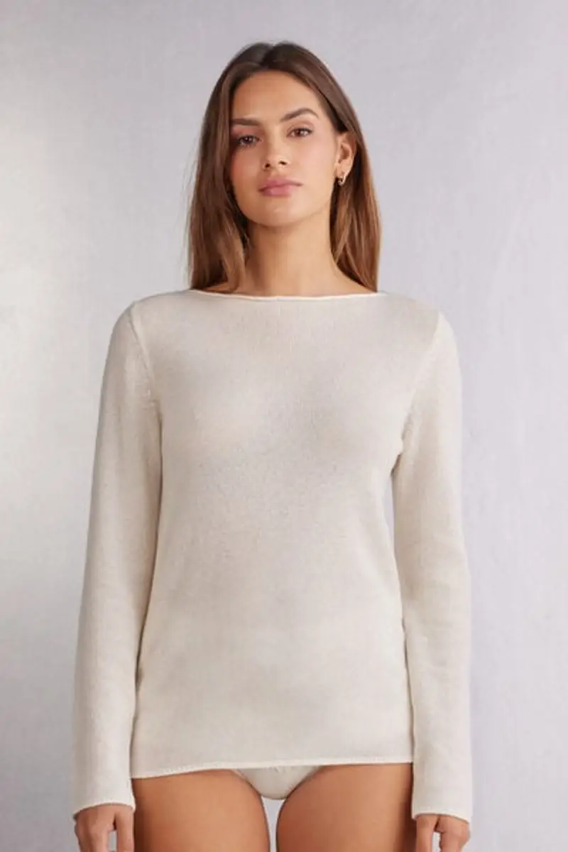 Intimissimi Maglia Manica Lunga 100% Cashmere Donna Avorio Taglia M