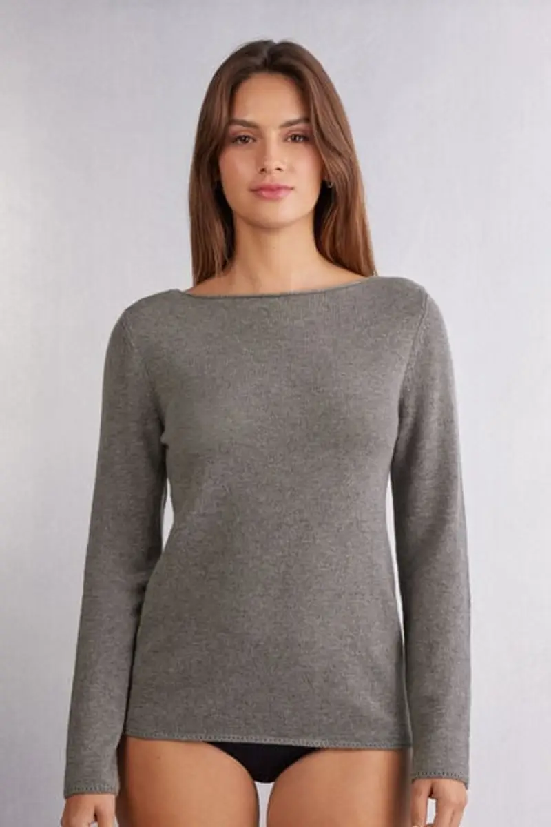 Intimissimi Maglia Manica Lunga 100% Cashmere Donna Grigio Taglia M