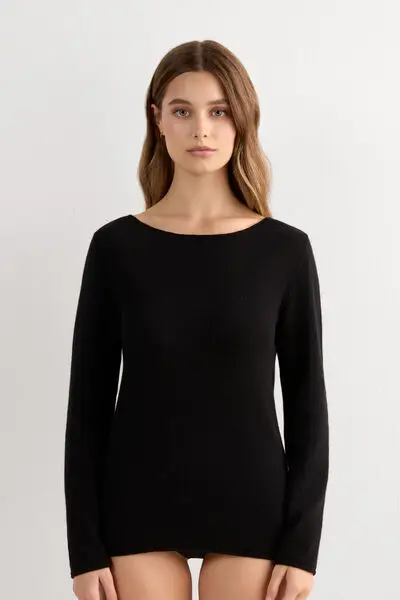 Maglia Manica Lunga 100% Cashmere Donna Nero