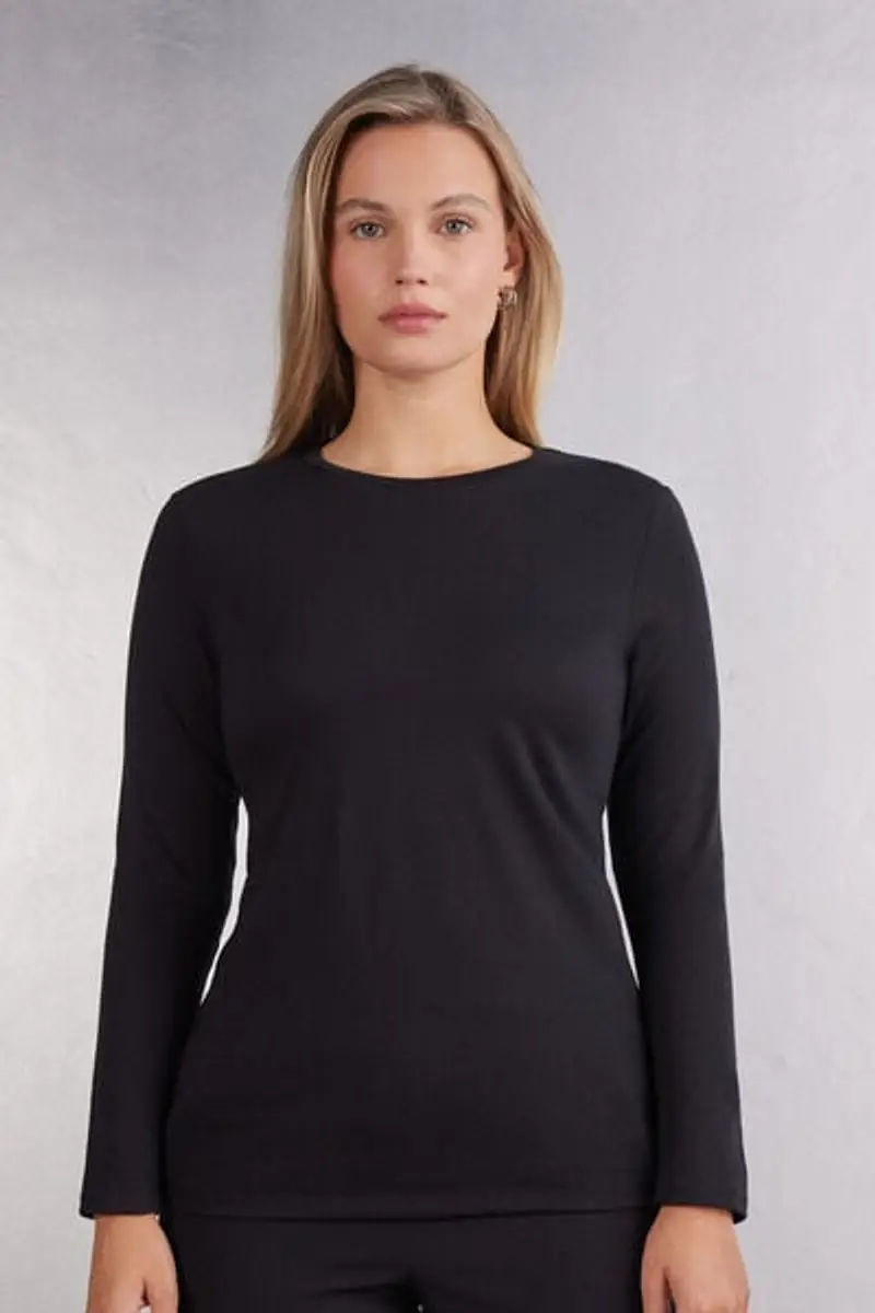 Intimissimi Maglia Manica Lunga a Girocollo in Cotone Superior Donna Nero Taglia S