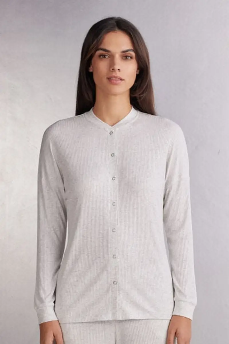 Intimissimi Maglia Manica Lunga Aperta Davanti in Modal Chic Comfort Donna Grigio Taglia L