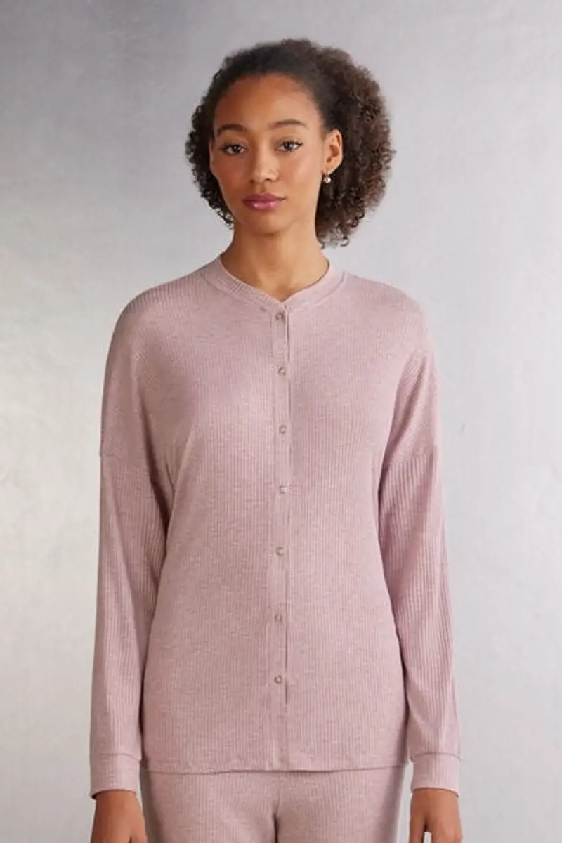 Intimissimi Maglia Manica Lunga Aperta Davanti in Modal Chic Comfort Donna Rosa Scuro Taglia L