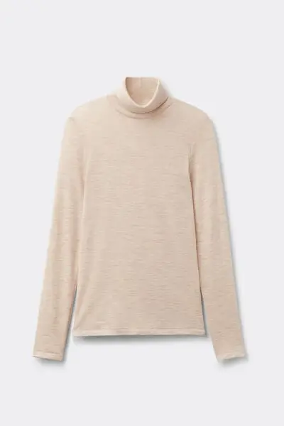 Maglia Manica Lunga Collo Alto 100% Lana Merino Donna Beige