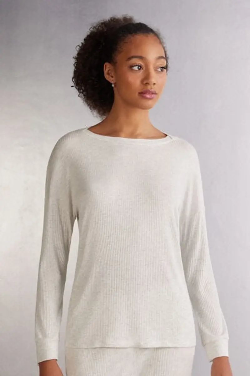 Intimissimi Maglia Manica Lunga con Scollo a Barchetta in Modal Chic Comfort Donna Grigio Taglia M