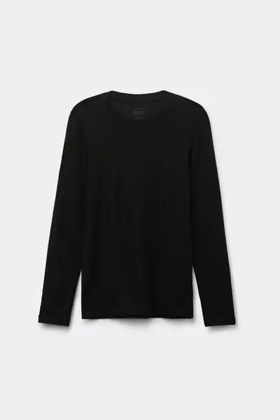 Maglia Manica Lunga Girocollo 100% Lana Merino Donna Nero