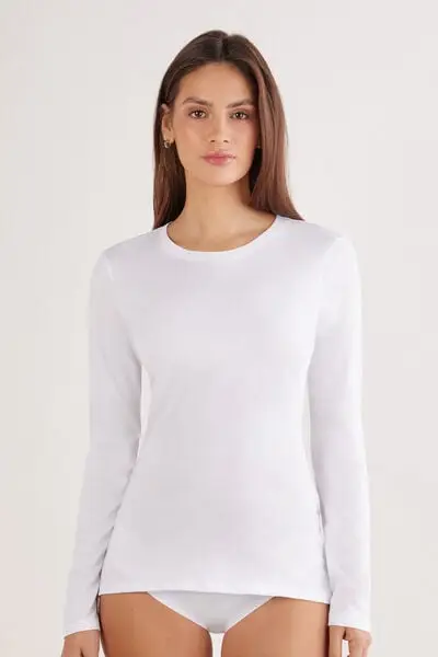 Maglia Manica Lunga in Cotone Ultrafresh Donna Bianco