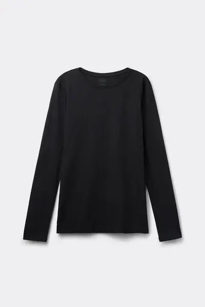 Maglia Manica Lunga in Cotone Ultrafresh Donna Nero