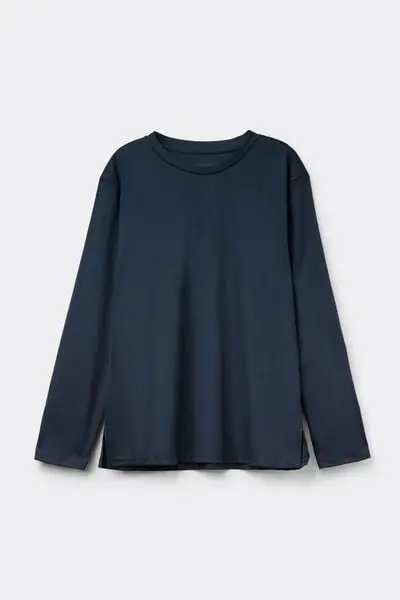 Maglia Manica Lunga in Elevated Cotton Donna Blu
