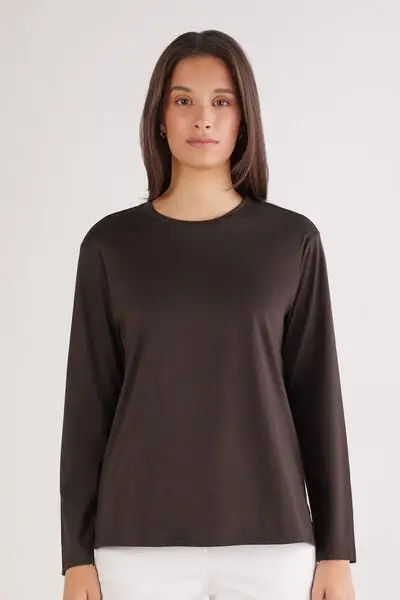 Maglia Manica Lunga in Elevated Cotton Donna Marrone