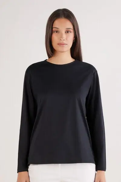 Maglia Manica Lunga in Elevated Cotton Donna Nero
