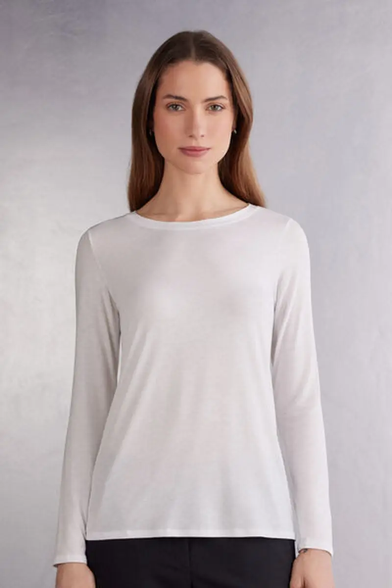 Intimissimi Maglia Manica Lunga in Fresh Bamboo Donna Bianco Taglia L