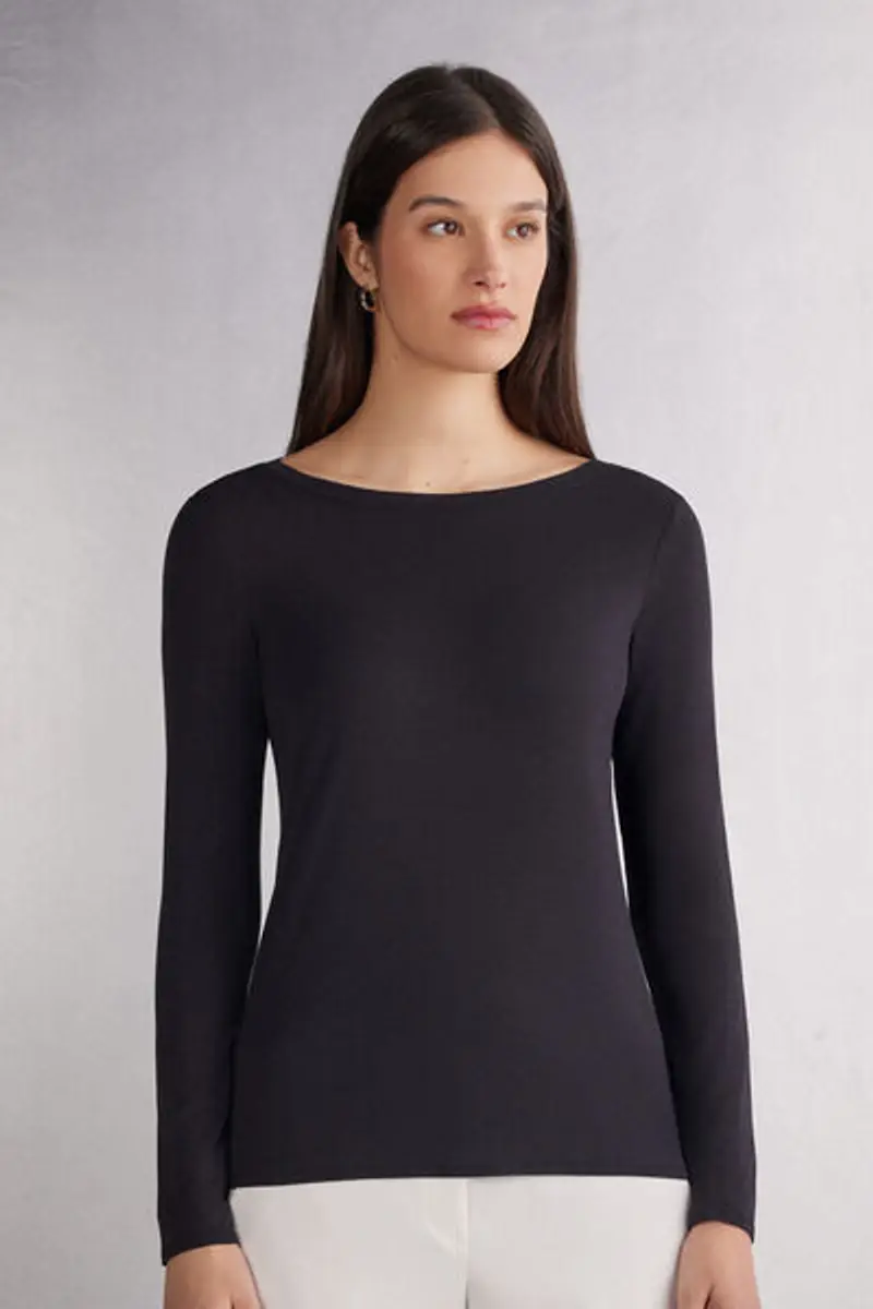 Intimissimi Maglia Manica Lunga in Fresh Bamboo Donna Nero Taglia L