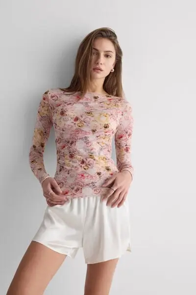 Maglia Manica Lunga Modal Ultralight con Cashmere I Bloom for You Donna Floreale