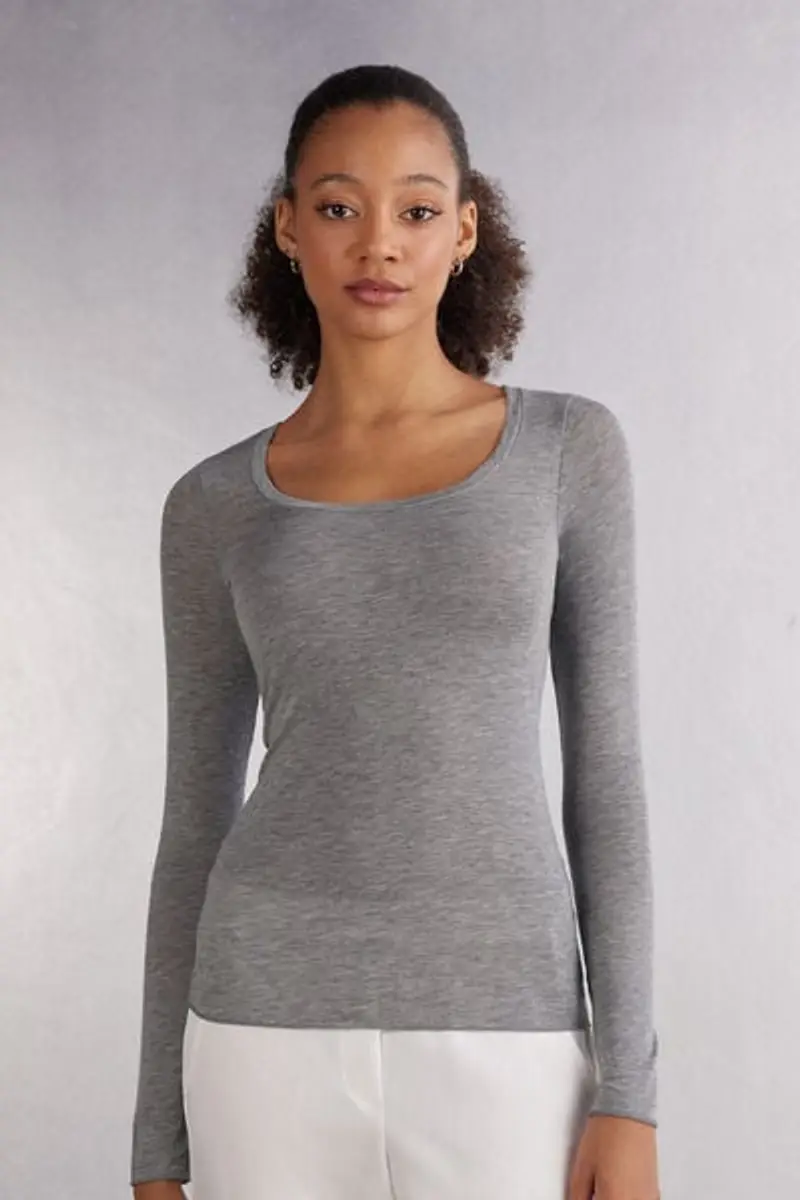 Intimissimi Maglia Manica Lunga Modal Ultralight con Cashmere Scollo Madonna Donna Grigio Taglia M