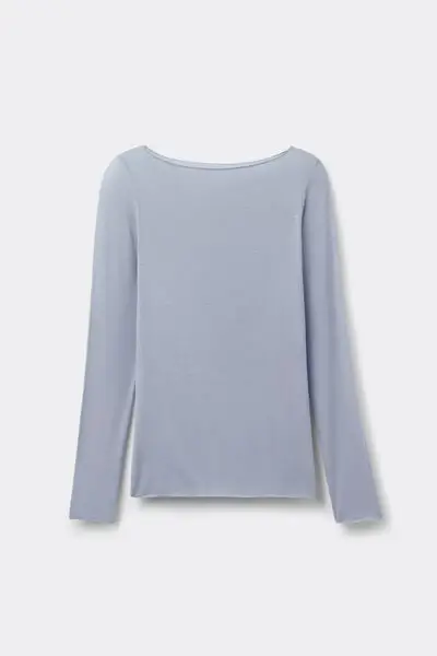 Maglia Manica Lunga Ultralight con Cashmere e Scollo a Barchetta Donna Azzurro