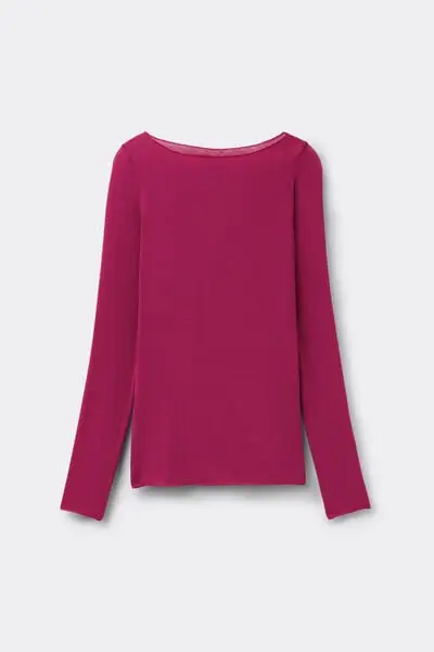 Maglia Manica Lunga Ultralight con Cashmere e Scollo a Barchetta Donna Rosa