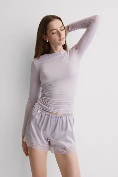 Maglia Manica Lunga Ultralight con Cashmere e Scollo a Barchetta Donna Viola