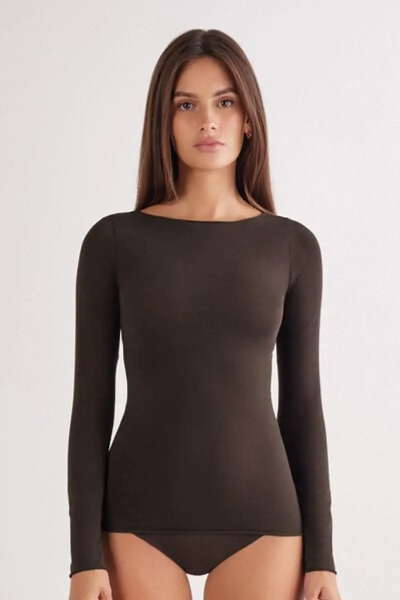 Intimissimi Maglia Scollo a Barchetta in Cotone Ultralight Cotton Donna Marrone Taglia L