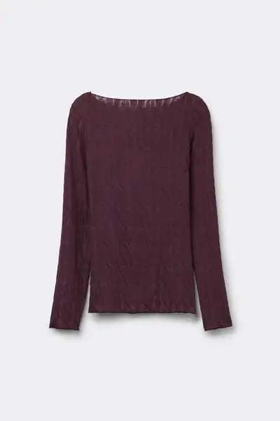 Maglia Scollo a Barchetta Treccia in Ultralight con Cashmere Donna Bordeaux