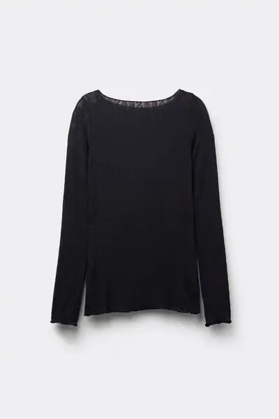 Maglia Scollo a Barchetta Treccia in Ultralight con Cashmere Donna Nero