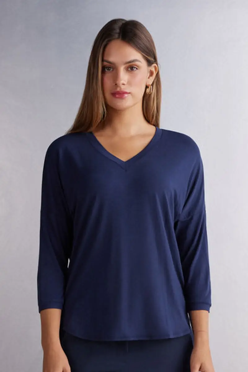 Intimissimi Maglia Scollo a V in Fresh Bamboo Donna Blu Taglia L