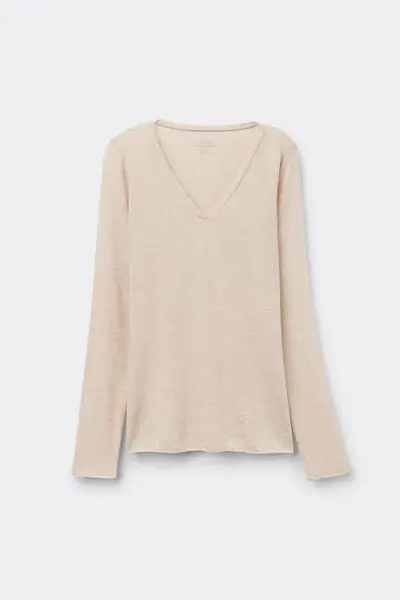 Maglia Scollo a V in Modal Ultralight con Cashmere Donna Beige
