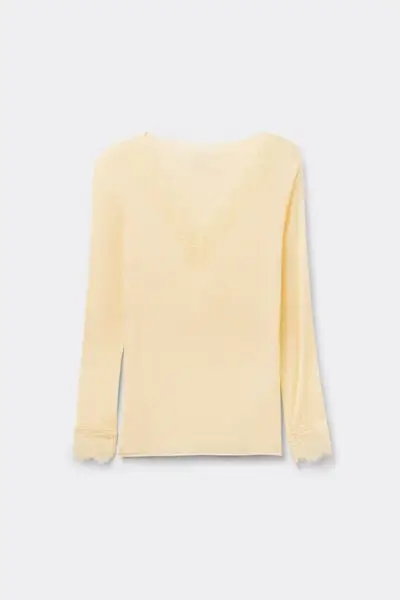 Maglia Scollo a V Ultralight con Cashmere e Pizzo Donna