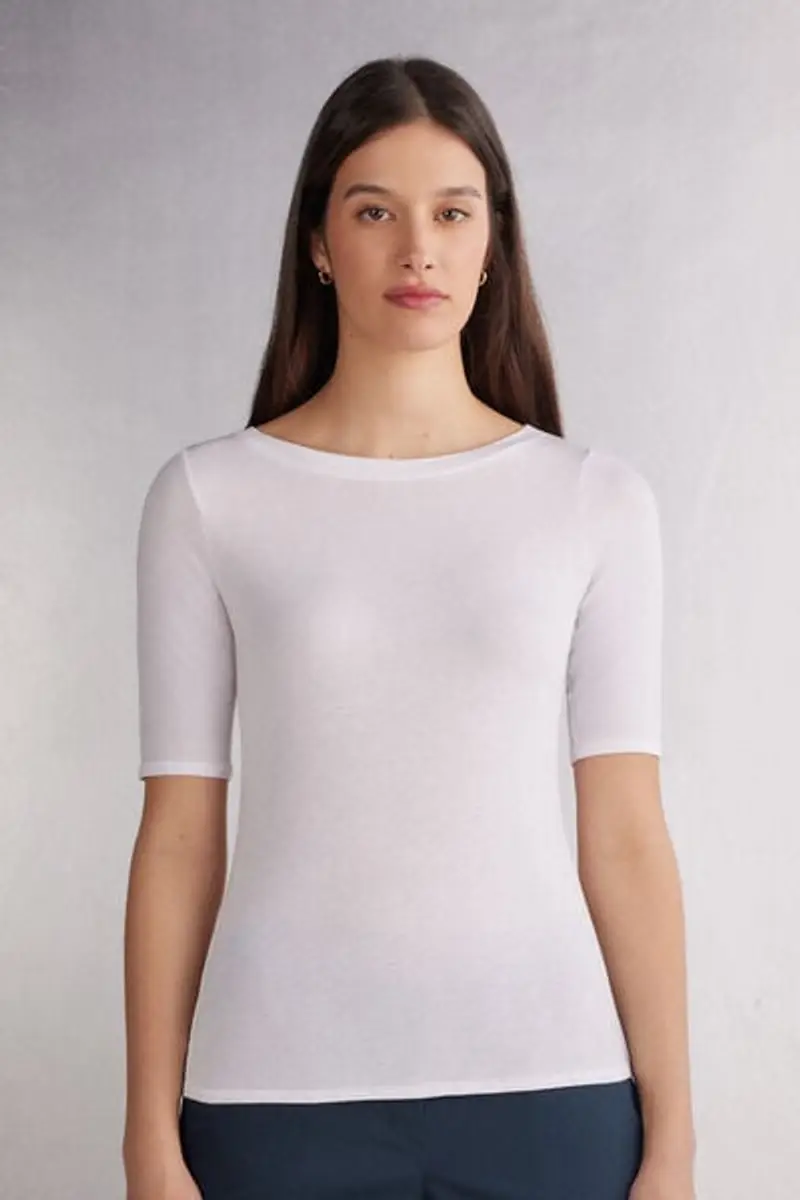 Intimissimi Maglia Scollo Barchetta in Fresh bamboo Donna Bianco Taglia L