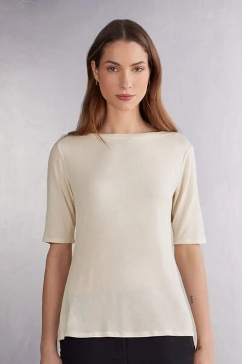 Intimissimi Maglia Scollo Barchetta in Fresh bamboo Donna Naturale Taglia L