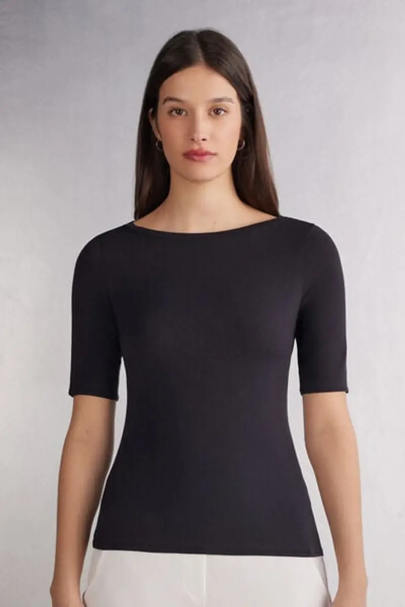 Intimissimi Maglia Scollo Barchetta in Fresh bamboo Donna Nero Taglia L
