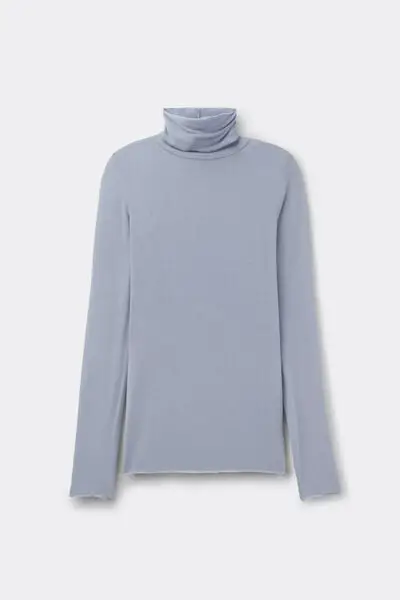 Maglia Ultralight con Cashmere A Collo Alto Donna Azzurro