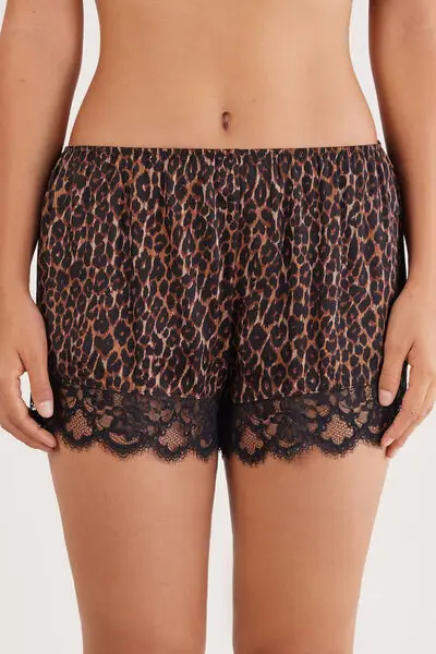 Pantaloncini in Raso di Viscosa Stampa Animalier Sensual Attitude Donna Stampa