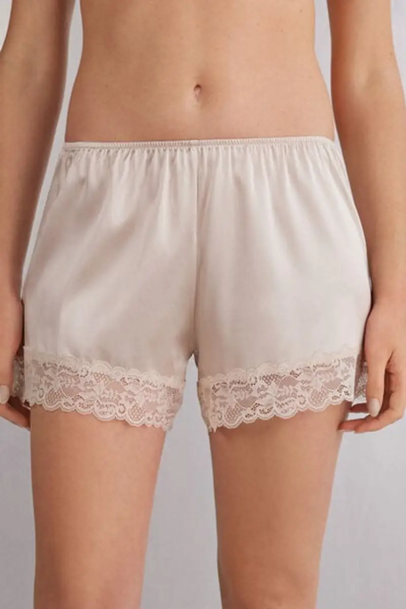 Intimissimi Pantaloncino in Seta con Pizzo Donna Naturale Taglia L