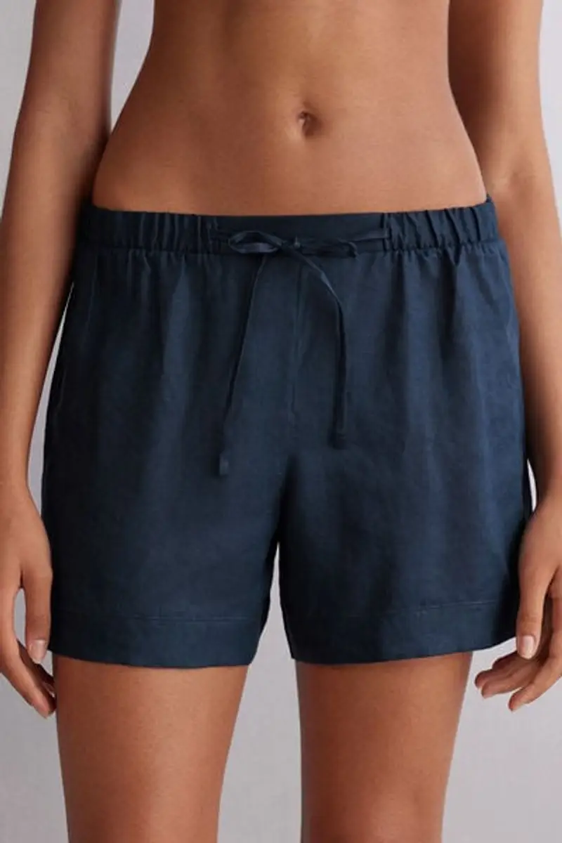 Intimissimi Pantaloncino in Tela di Lino The Pure Linen Donna Blu Taglia M