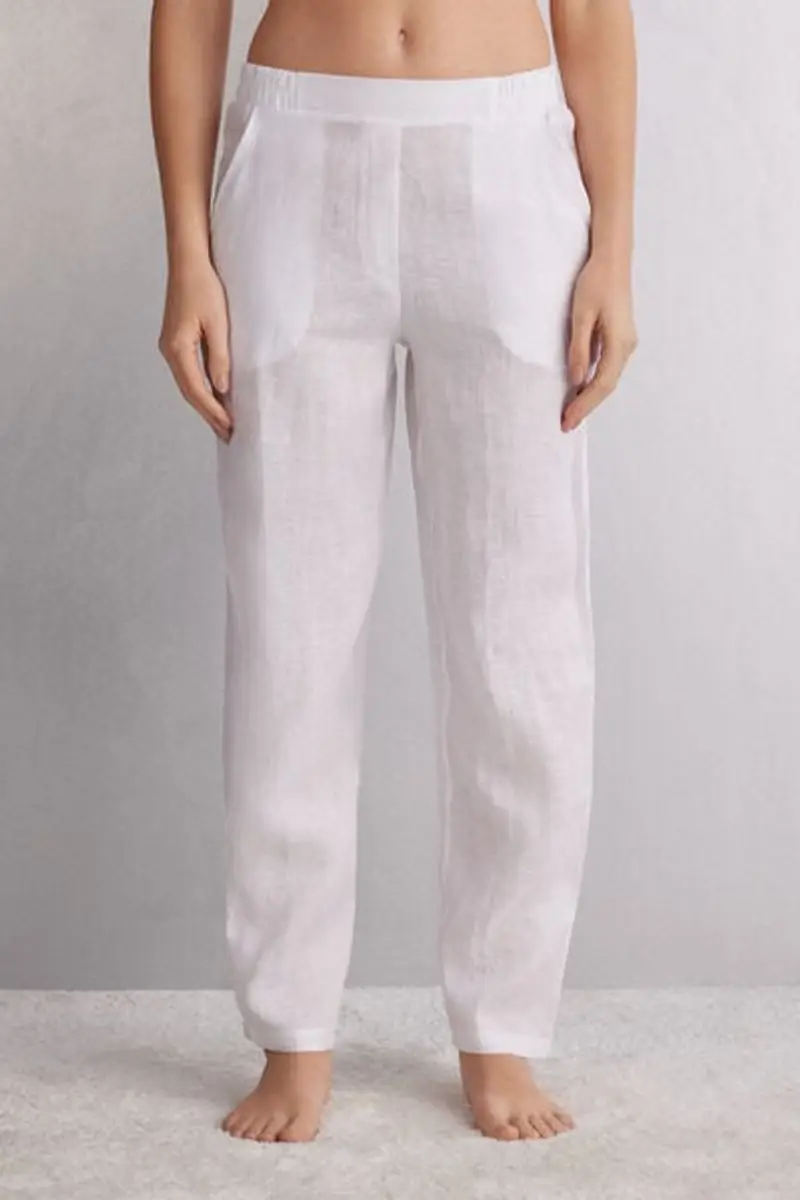 Intimissimi Pantalone in Tela di Lino The Pure Linen Donna Bianco Taglia M