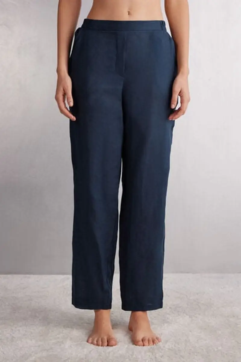 Intimissimi Pantalone in Tela di Lino The Pure Linen Donna Blu Taglia L