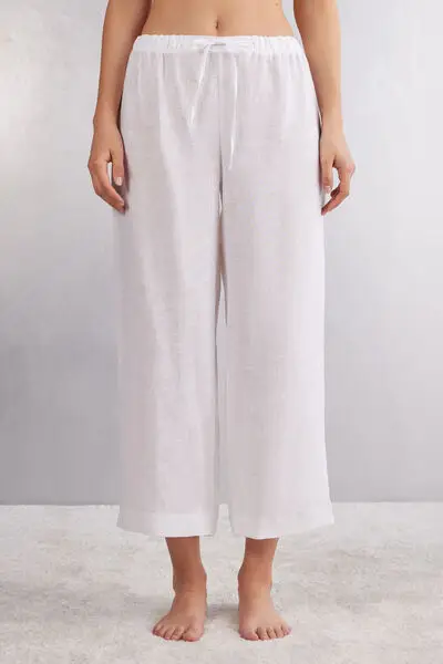 Pantalone Lungo con Coulisse in Tela di Lino The Pure Linen Donna Bianco