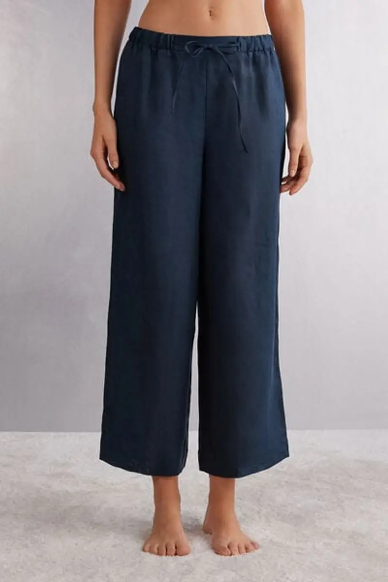 Intimissimi Pantalone Lungo con Coulisse in Tela di Lino The Pure Linen Donna Blu Taglia S