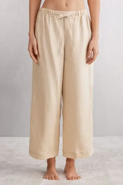 Pantalone Lungo con Coulisse in Tela di Lino The Pure Linen Donna Naturale