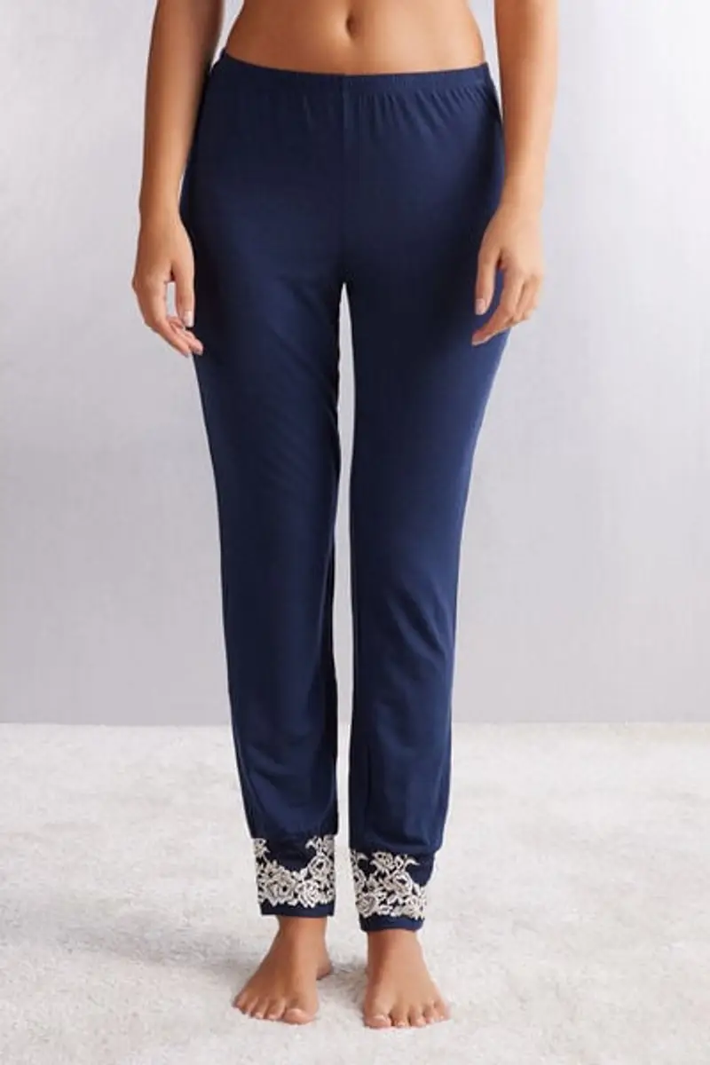 Intimissimi Pantalone Lungo in Modal con Polsino Pretty Flowers Donna Blu Taglia L