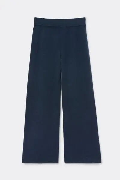 Pantaloni Lunghi a Palazzo 100% Cashmere Donna Blu