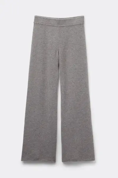 Pantaloni Lunghi a Palazzo 100% Cashmere Donna Grigio