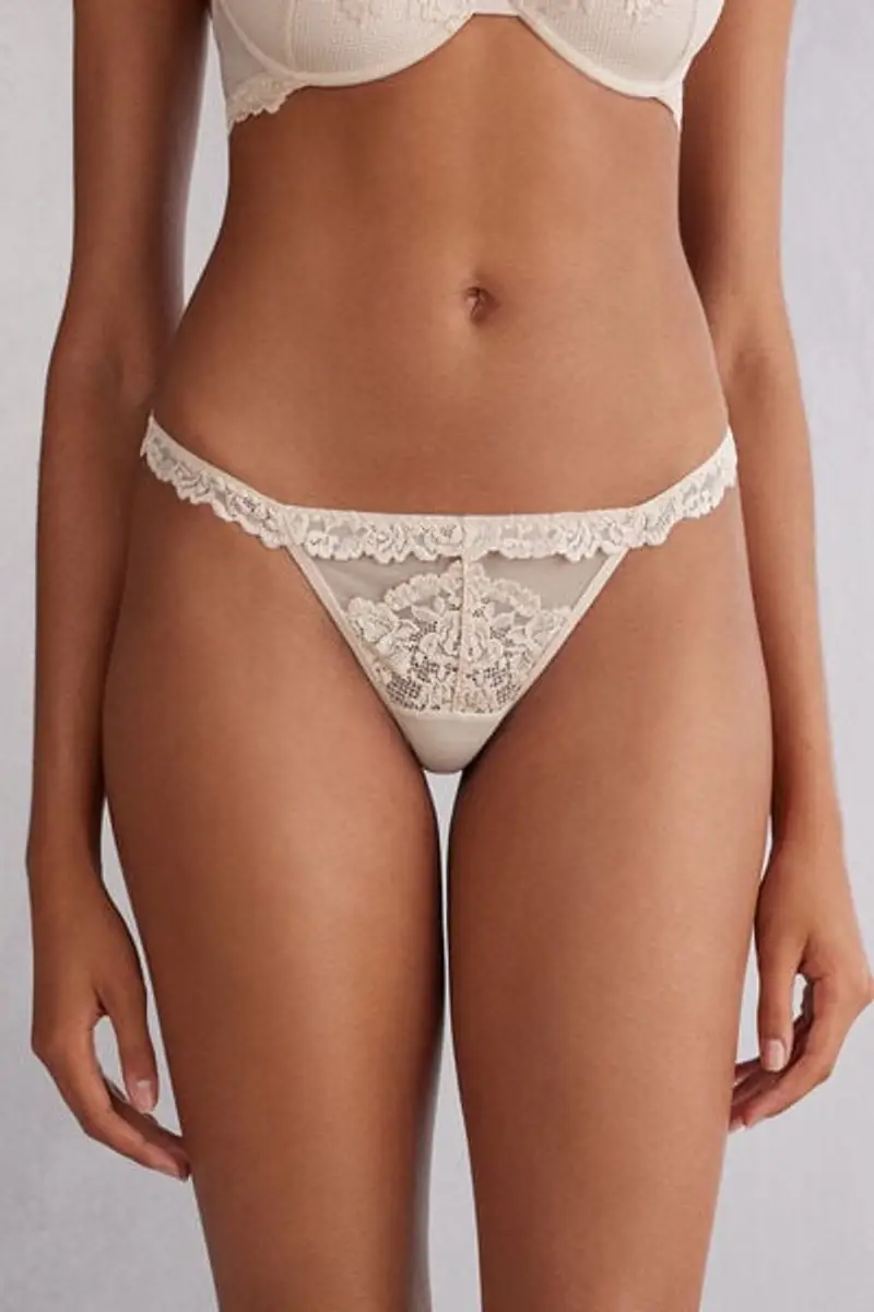 Intimissimi Perizoma con Fianchetto in Pizzo Pretty Flowers Donna Naturale Taglia 2