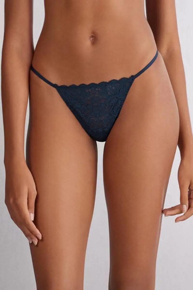 Intimissimi Perizoma Fianchetto Sottile in Pizzo Donna Blu Taglia 2