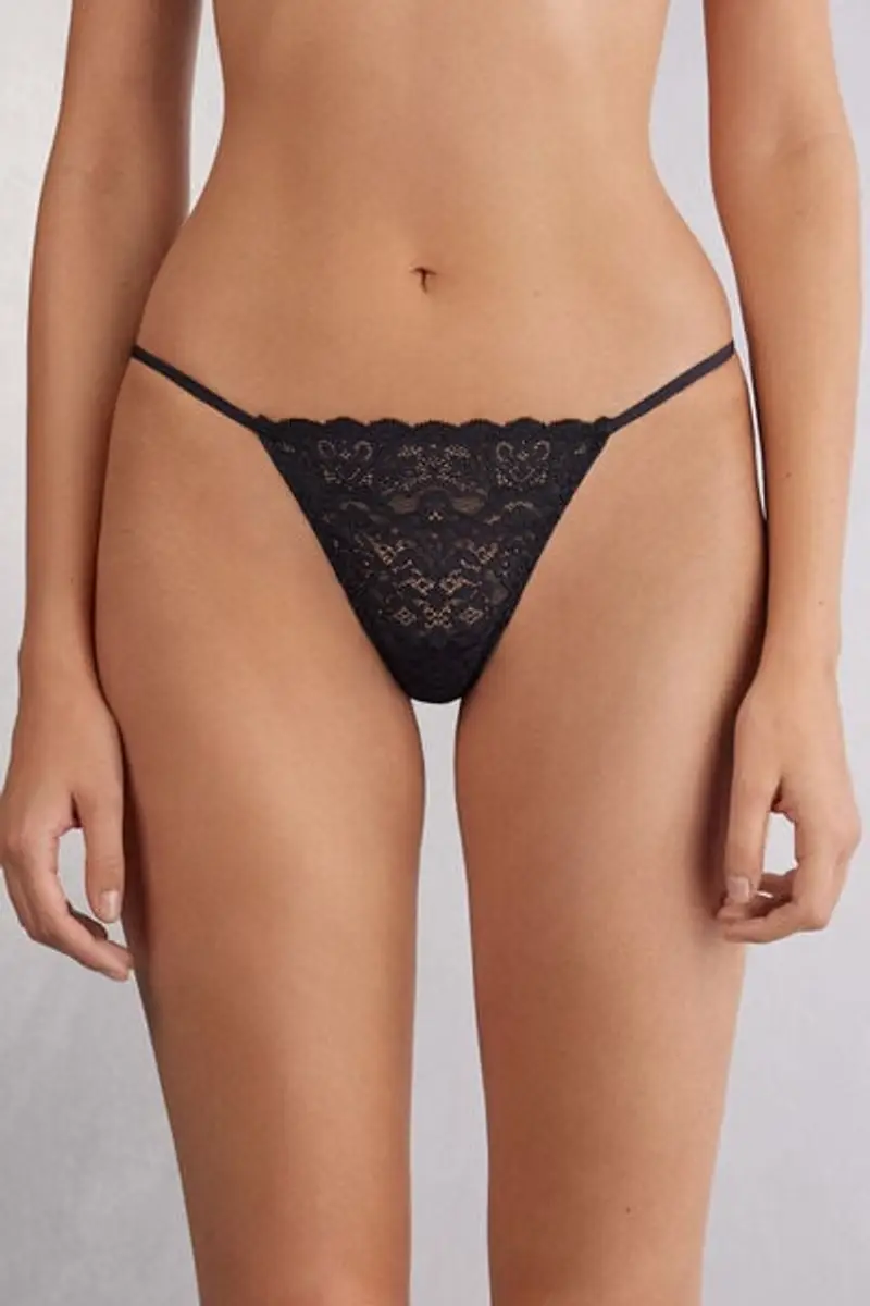 Intimissimi Perizoma Fianchetto Sottile in Pizzo Donna Nero Taglia 2
