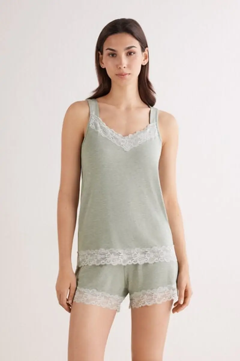 Intimissimi Pigiama Corto Canotta in Modal con Pizzo Donna Verde Taglia L