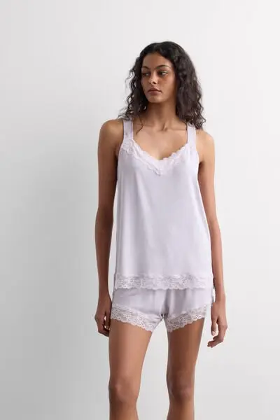 Pigiama Corto Canotta in Modal con Pizzo Donna Viola