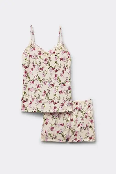Pigiama Corto con Top in Cotone Superior Stampa Pretty Flowers Donna Stampa
